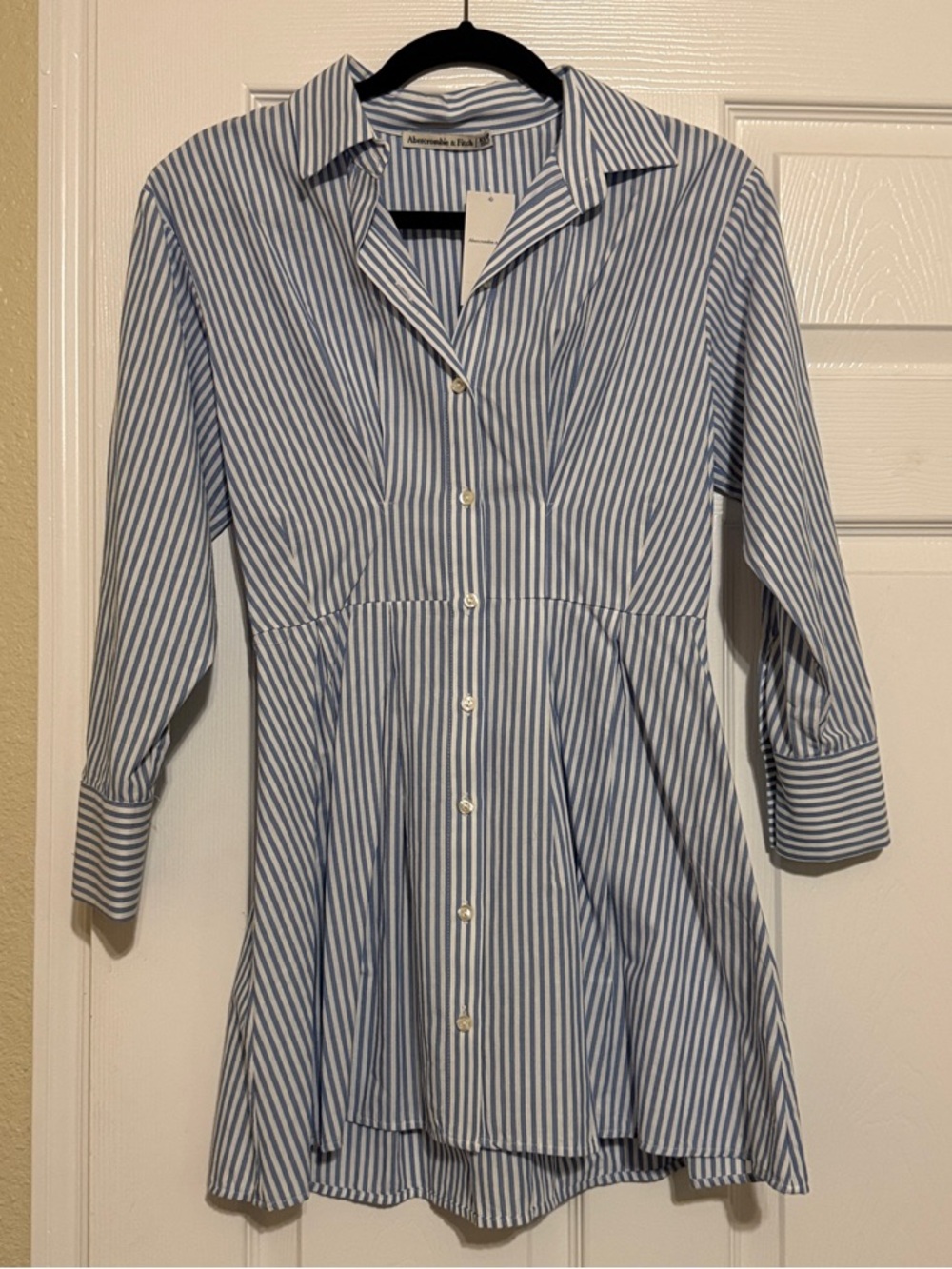Abercrombie & Fitch Blue and White Striped Button-Front Shirt Dress